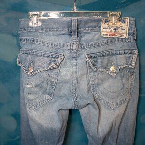 True Religion Joey Super T Bootcut Light Wash Distressed Jeans Made in USA, 31